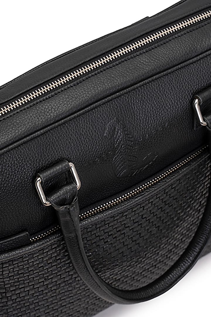 Black Handcrafted Fluid Leather Laptop Bag by Tiger Marron at Pernia's Pop Up Shop