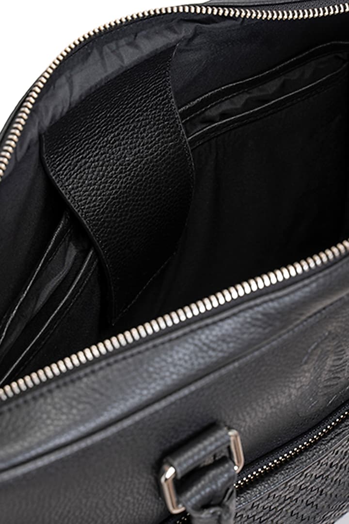Black Handcrafted Fluid Leather Laptop Bag by Tiger Marron at Pernia's Pop Up Shop