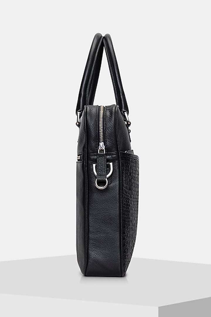 Black Handcrafted Fluid Leather Laptop Bag by Tiger Marron at Pernia's Pop Up Shop