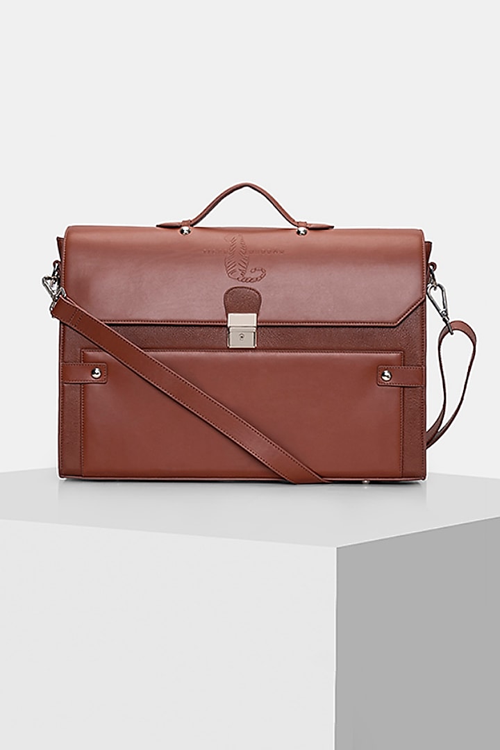 Brown Handcrafted Briefcase by Tiger Marron