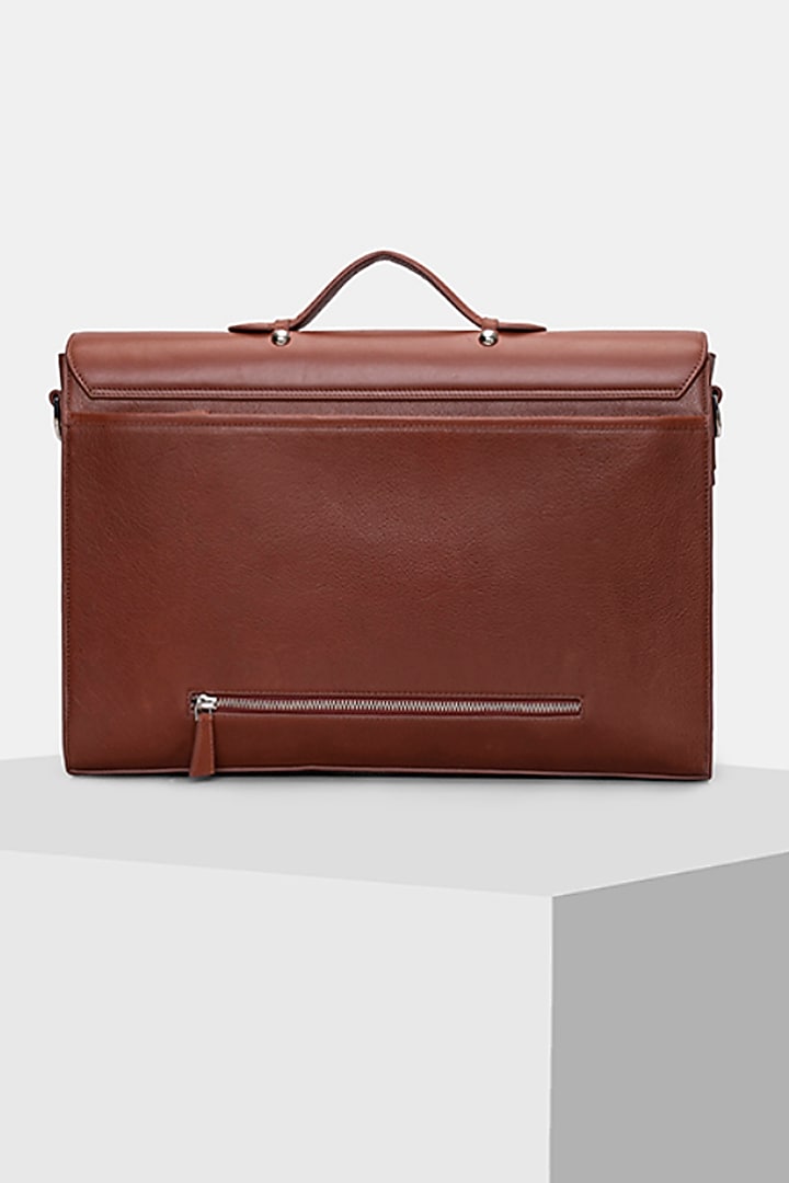 Brown Handcrafted Briefcase by Tiger Marron at Pernia's Pop Up Shop