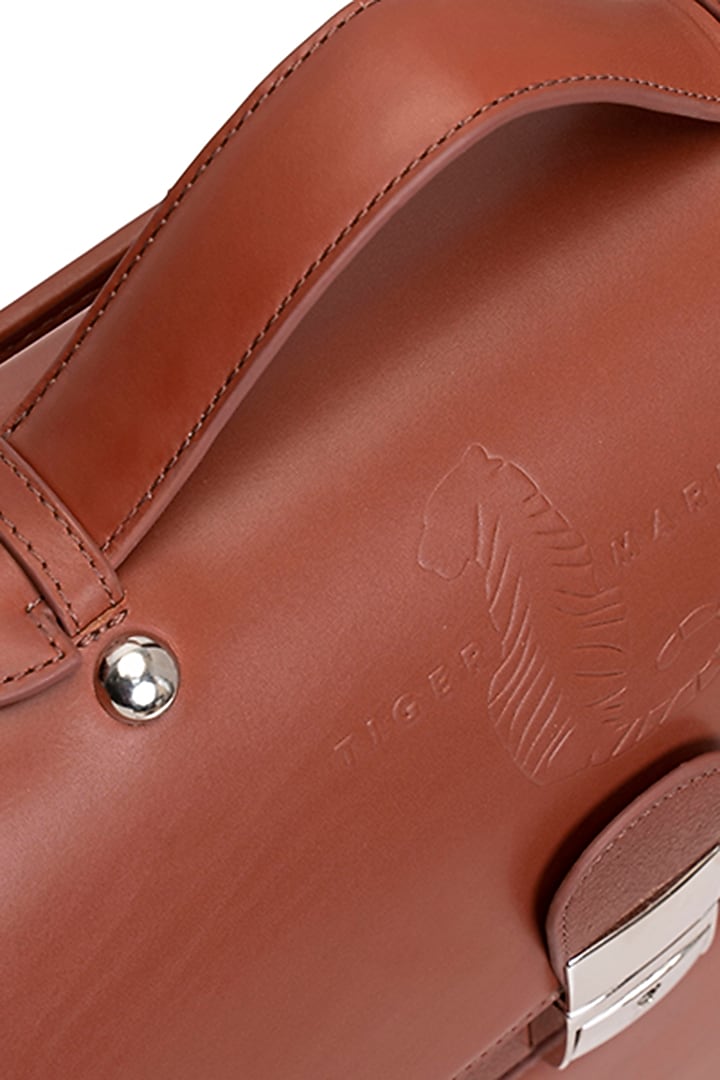 Brown Handcrafted Briefcase by Tiger Marron at Pernia's Pop Up Shop