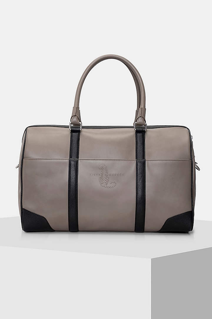 Grey & Black Handcrafted Duffle Bag by Tiger Marron