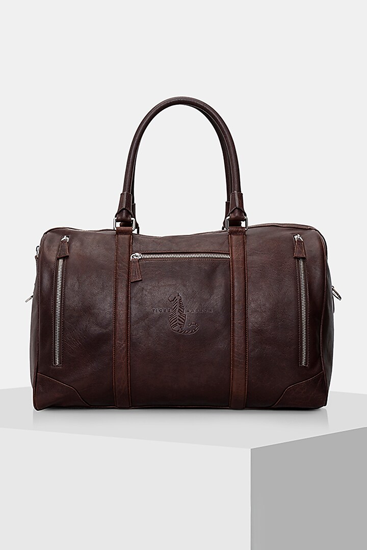 Brown Handcrafted Duffle Bag by Tiger Marron