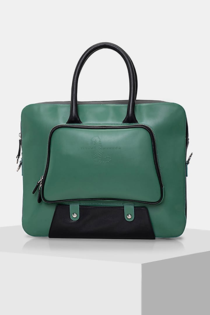 Green & Black Handcrafted Laptop Bag by Tiger Marron