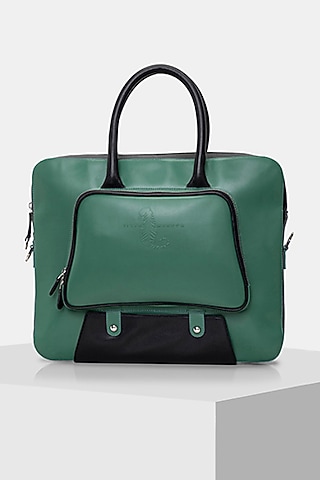 Green & Black Handcrafted Laptop Bag by Tiger Marron