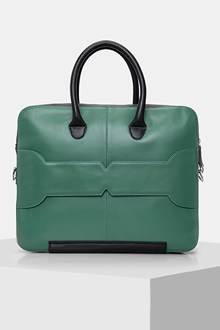 Green & Black Handcrafted Laptop Bag by Tiger Marron at Pernia's Pop Up Shop