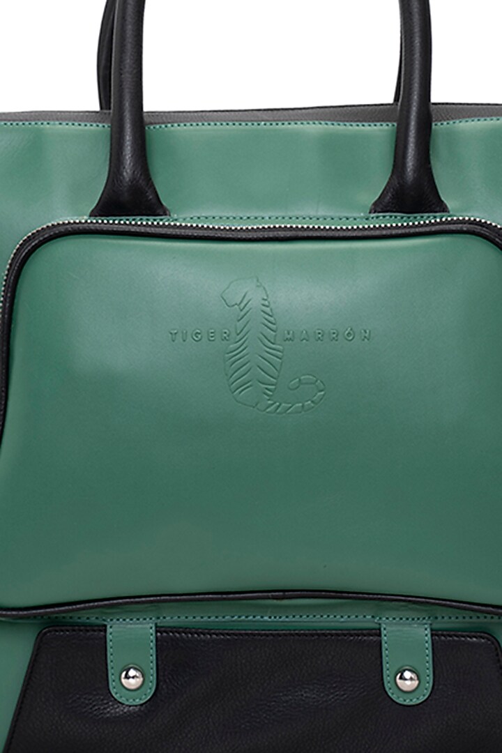 Green & Black Handcrafted Laptop Bag by Tiger Marron at Pernia's Pop Up Shop