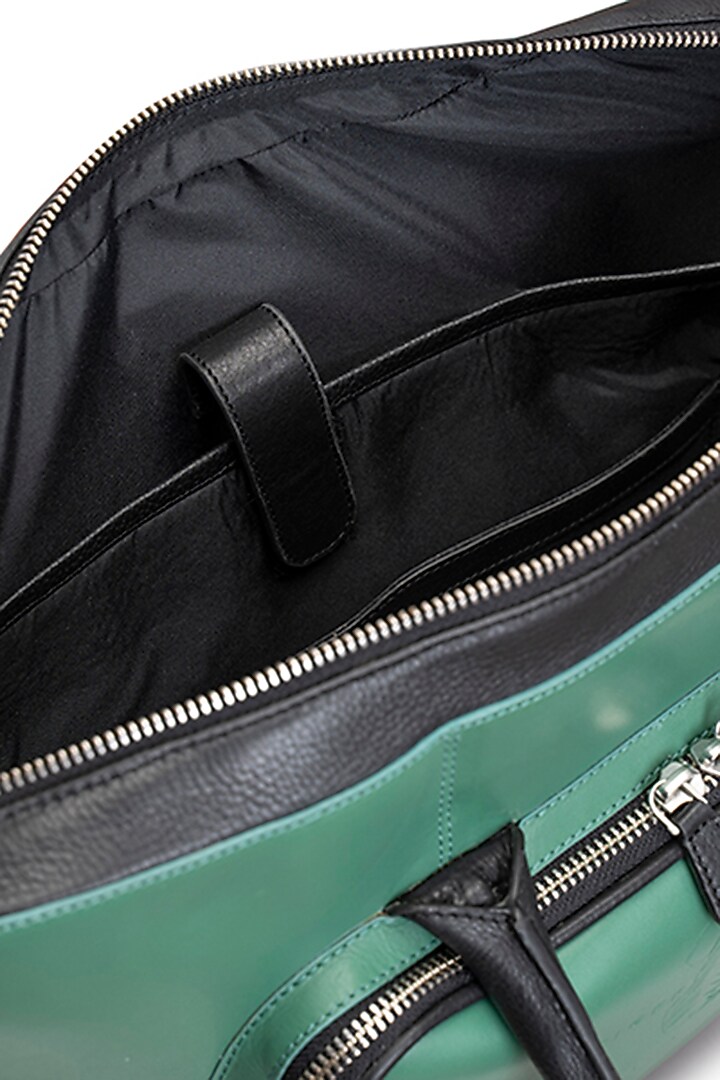 Green & Black Handcrafted Laptop Bag by Tiger Marron at Pernia's Pop Up Shop