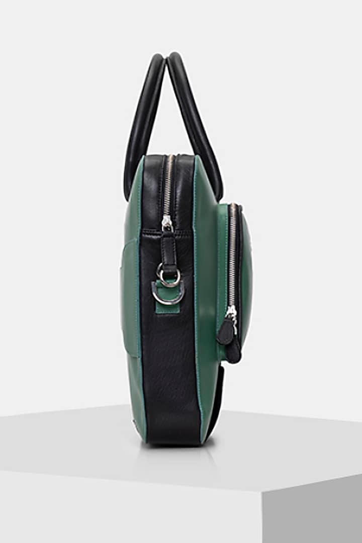 Green & Black Handcrafted Laptop Bag by Tiger Marron at Pernia's Pop Up Shop