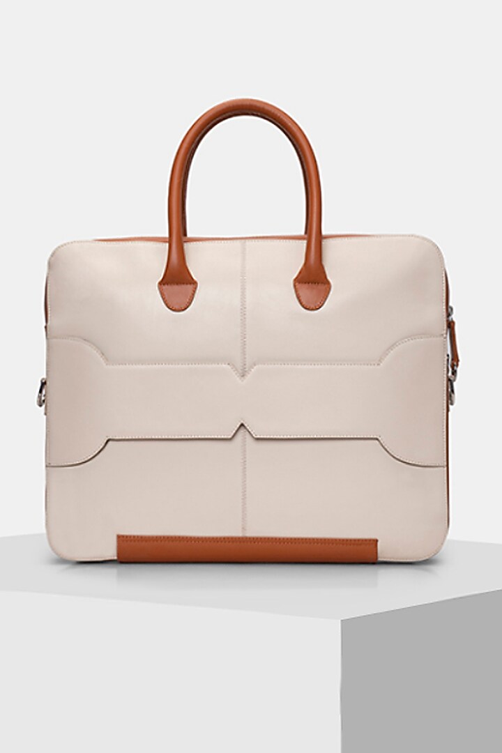 Cream & Orange Handcrafted Laptop Bag by Tiger Marron at Pernia's Pop Up Shop