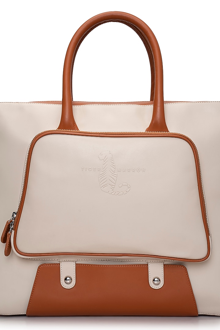 Cream & Orange Handcrafted Laptop Bag by Tiger Marron at Pernia's Pop Up Shop