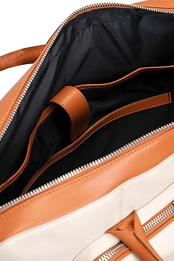 Cream & Orange Handcrafted Laptop Bag by Tiger Marron at Pernia's Pop Up Shop