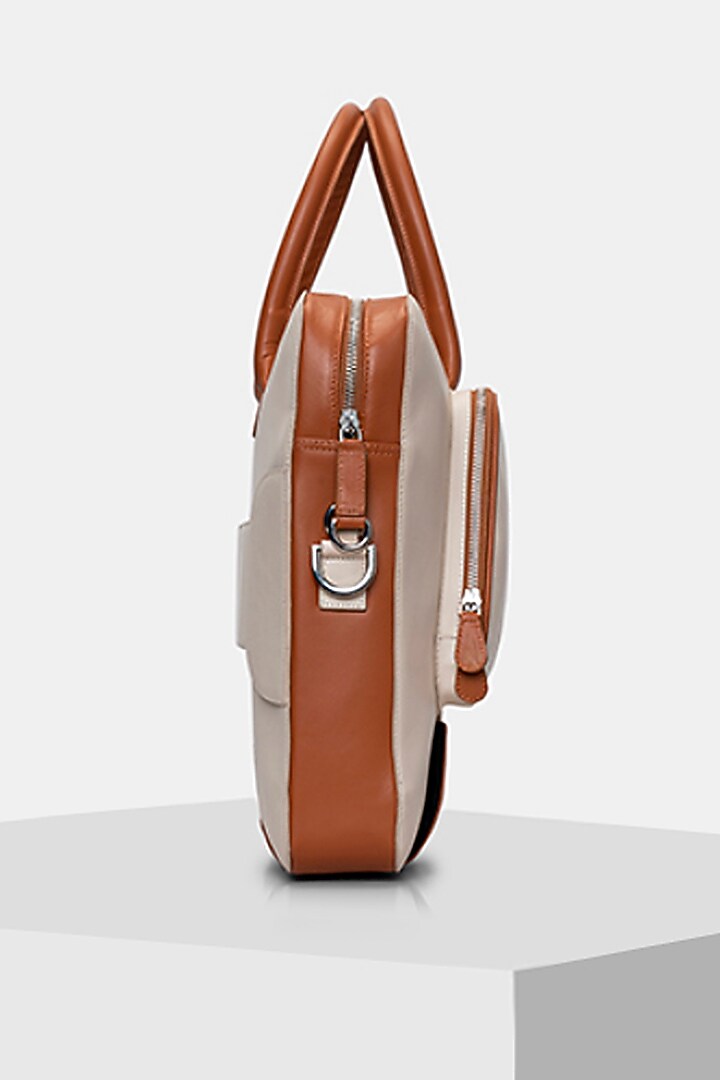 Cream & Orange Handcrafted Laptop Bag by Tiger Marron at Pernia's Pop Up Shop