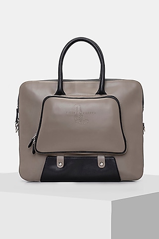 Grey & Black Handcrafted Laptop Bag by Tiger Marron