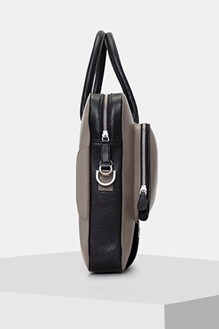 Grey & Black Handcrafted Laptop Bag by Tiger Marron at Pernia's Pop Up Shop