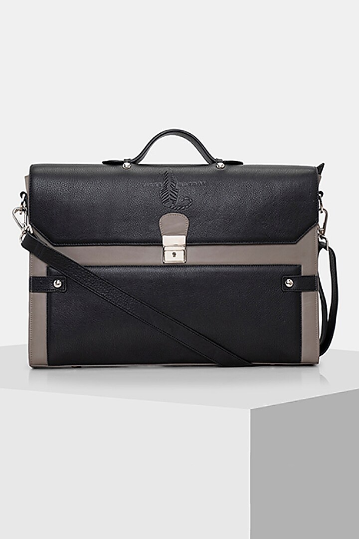 Grey & Black Handcrafted Briefcase by Tiger Marron