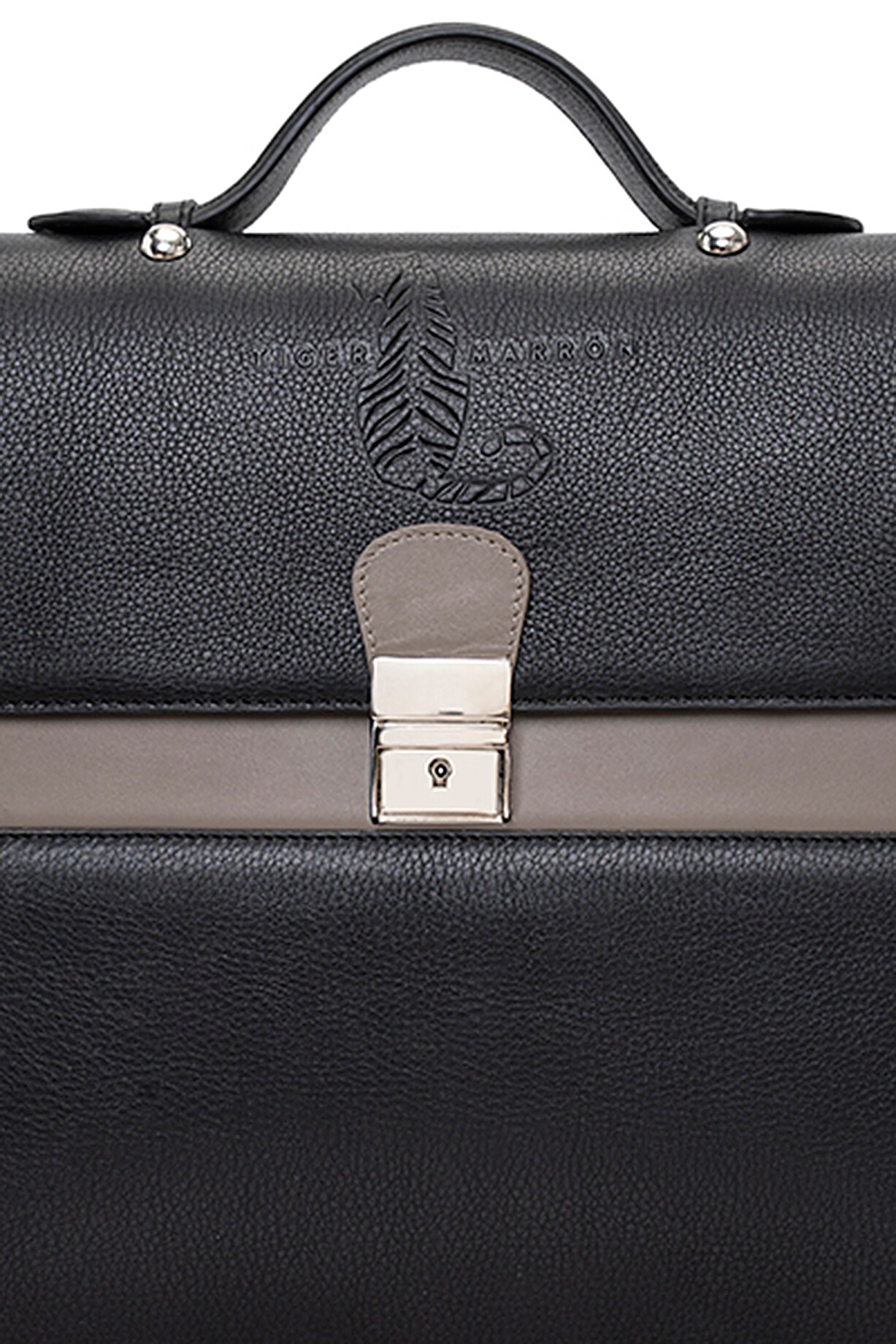Grey & Black Handcrafted Briefcase by Tiger Marron