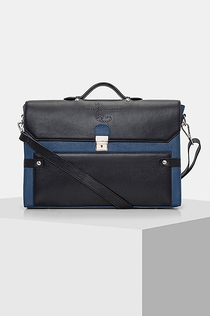 Blue & Black Handcrafted Briefcase by Tiger Marron