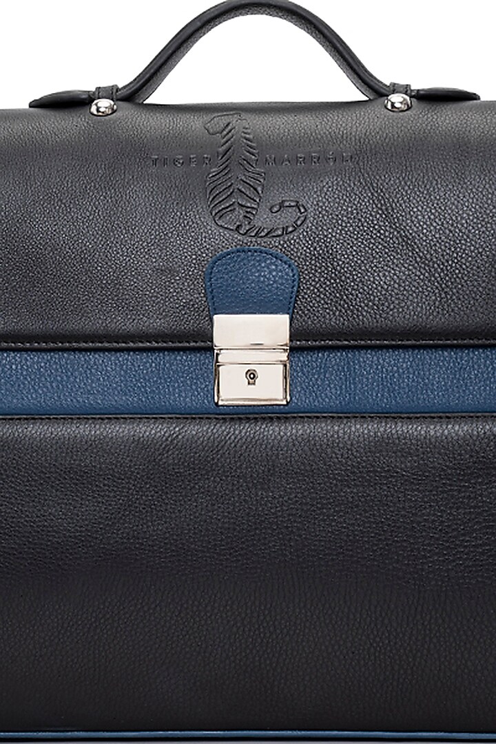 Blue & Black Handcrafted Briefcase by Tiger Marron at Pernia's Pop Up Shop