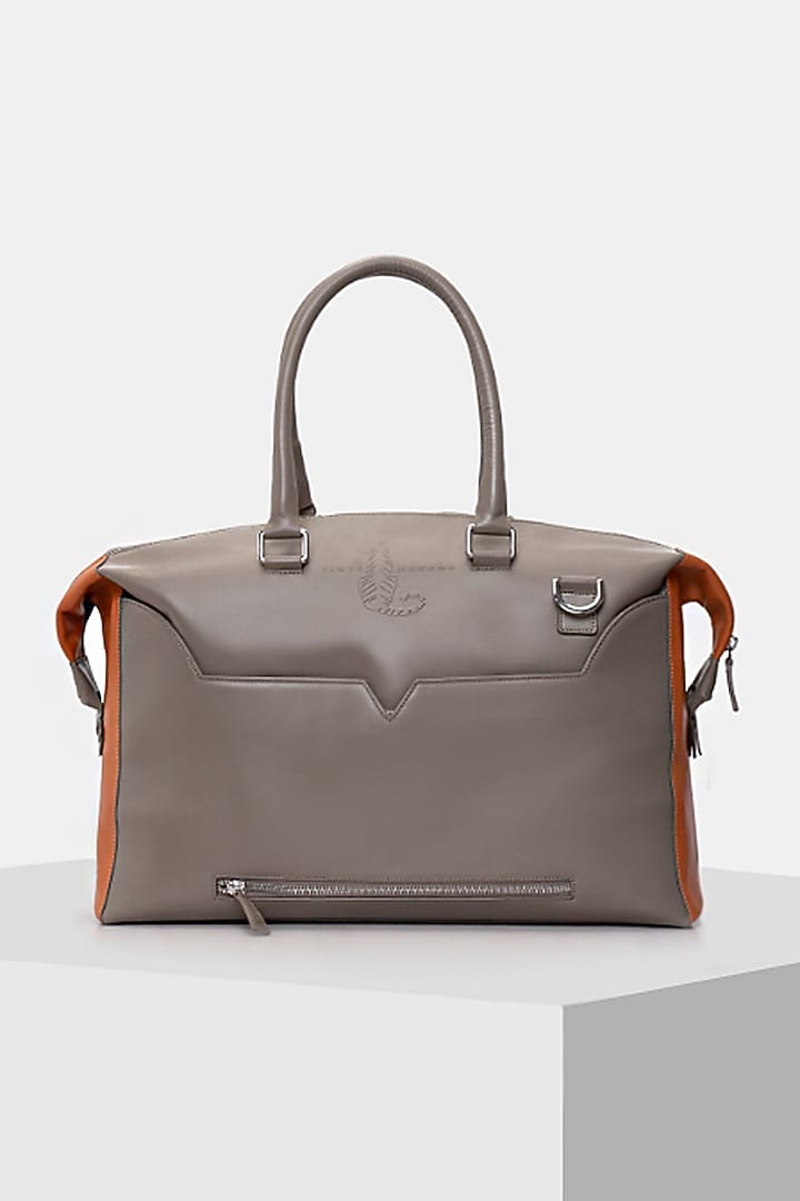 Grey & Orange Handcrafted Laptop Bag by Tiger Marron at Pernia's Pop Up Shop