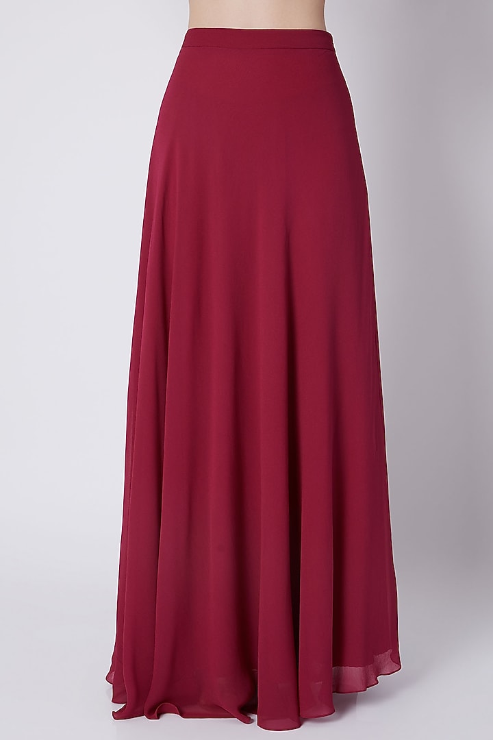 Fuchsia Embroidered Draped Top With Maxi Skirt by Tisharth by Shivani at Pernia's Pop Up Shop