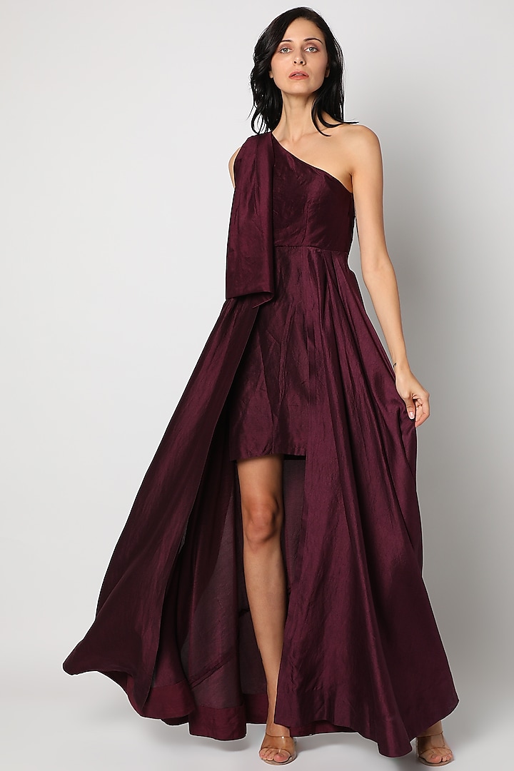 Aubergine Layered Gown With Tie-Up by Tisharth By Shivani