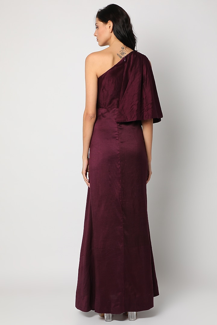 Aubergine Layered Gown With Tie-Up by Tisharth By Shivani at Pernia's Pop Up Shop