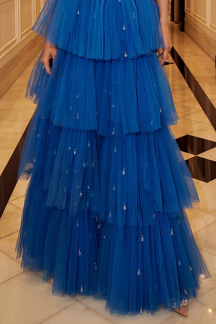 Venice Blue Tulle Tiered Skirt Set by Tisharth by Shivani at Pernia's Pop Up Shop