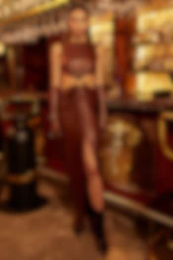 Brown Lycra Cocktail Dress by Tisharth by Shivani at Pernia's Pop Up Shop