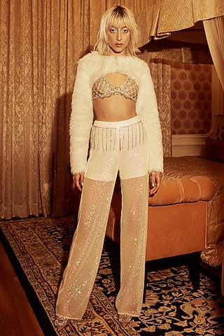 White Sequins Pant Set by Tisharth by Shivani