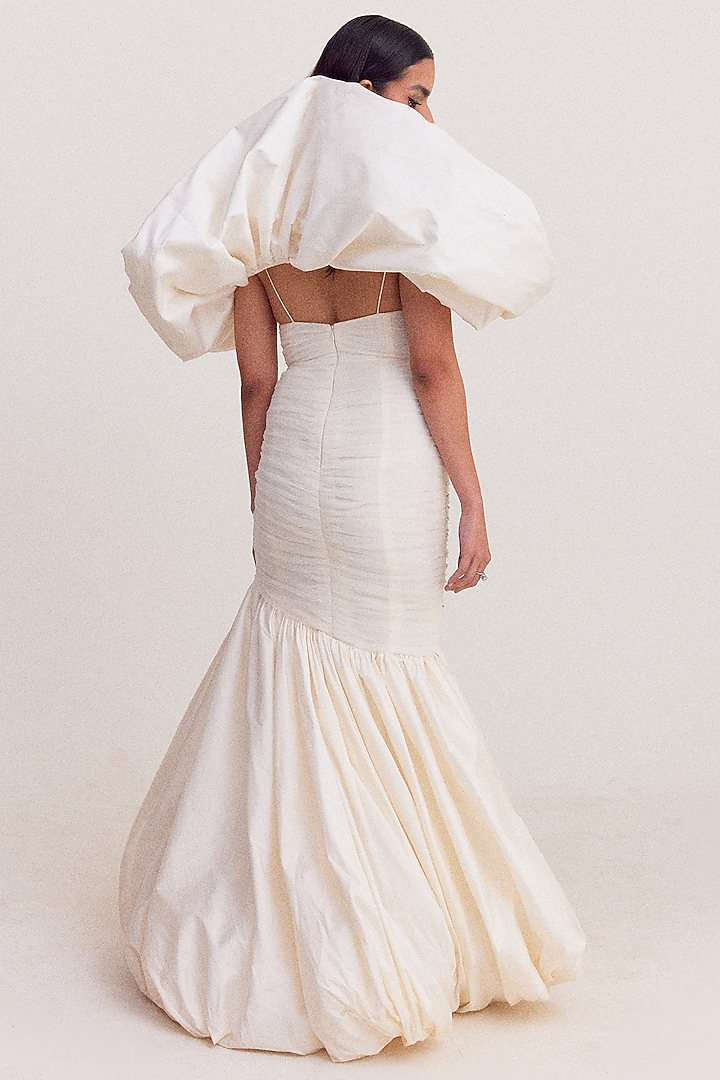 Egg-Shell White Polyester Bubble Maxi Cocktail Dress by Tisharth by Shivani at Pernia's Pop Up Shop