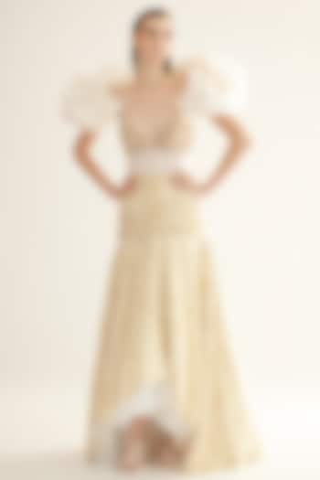 Metallic Gold Polyester A-Line Maxi Cocktail Dress by Tisharth by Shivani at Pernia's Pop Up Shop