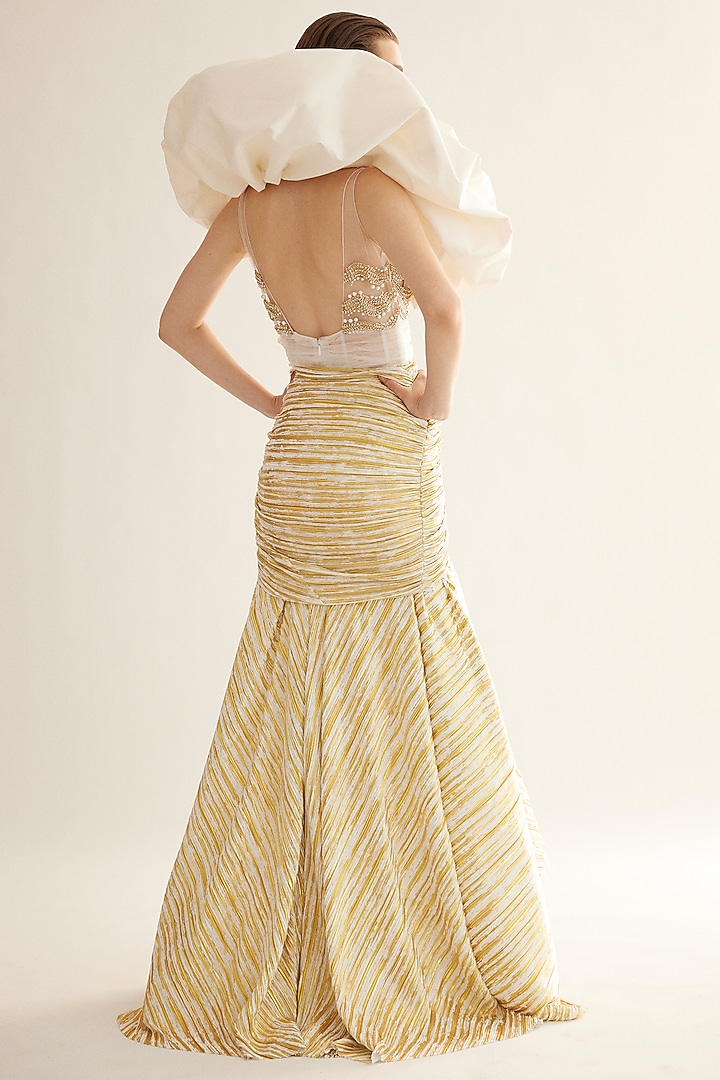 Metallic Gold Polyester A-Line Maxi Cocktail Dress by Tisharth by Shivani at Pernia's Pop Up Shop