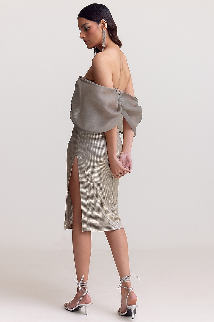 Melange Foil Silver Bow Mini Cocktail Dress by Tisharth by Shivani at Pernia's Pop Up Shop
