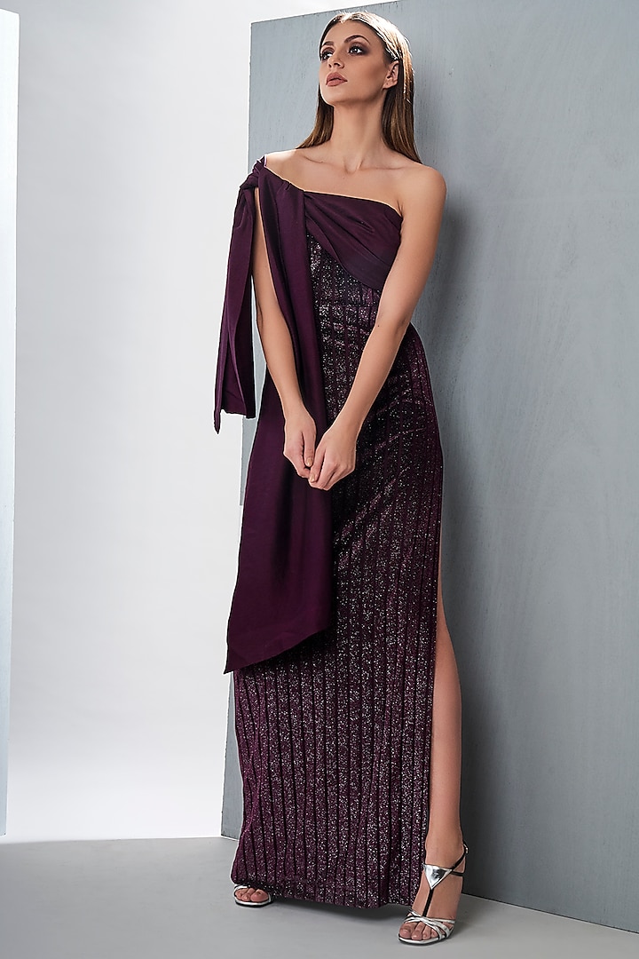 Wine Maxi Vacation Dress With Tie-Up by Tisharth by Shivani at Pernia's Pop Up Shop