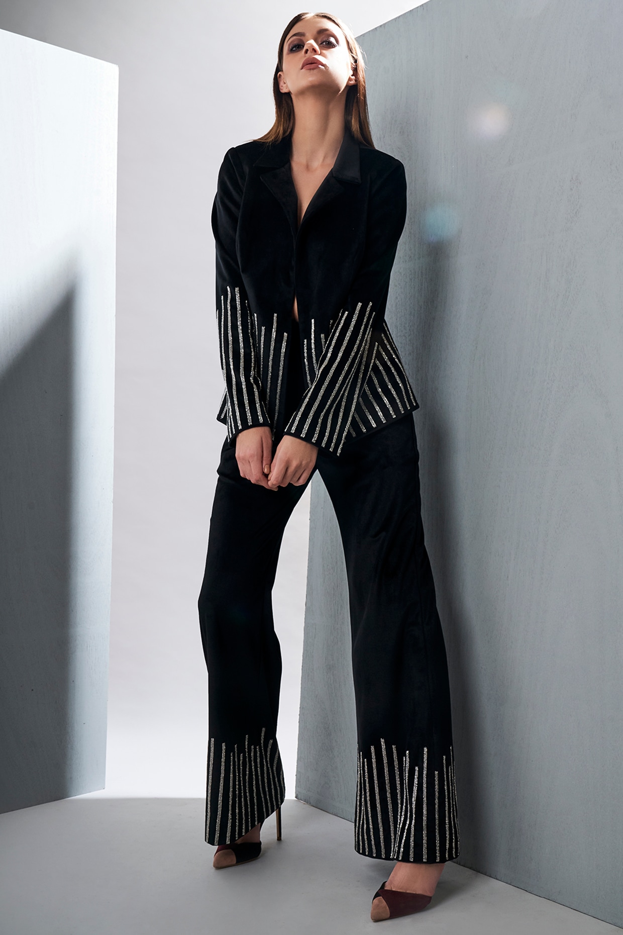 Net Embroidery Pant Style Suit In Black Colour - SM1640539