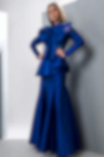 Royal Blue Peplum Gown With Bow by Tisharth by Shivani