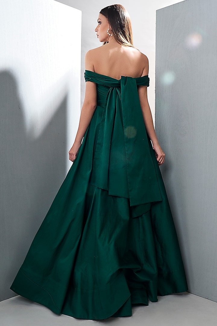 Emerald Green Off Shoulder Gown by Tisharth by Shivani at Pernia's Pop Up Shop