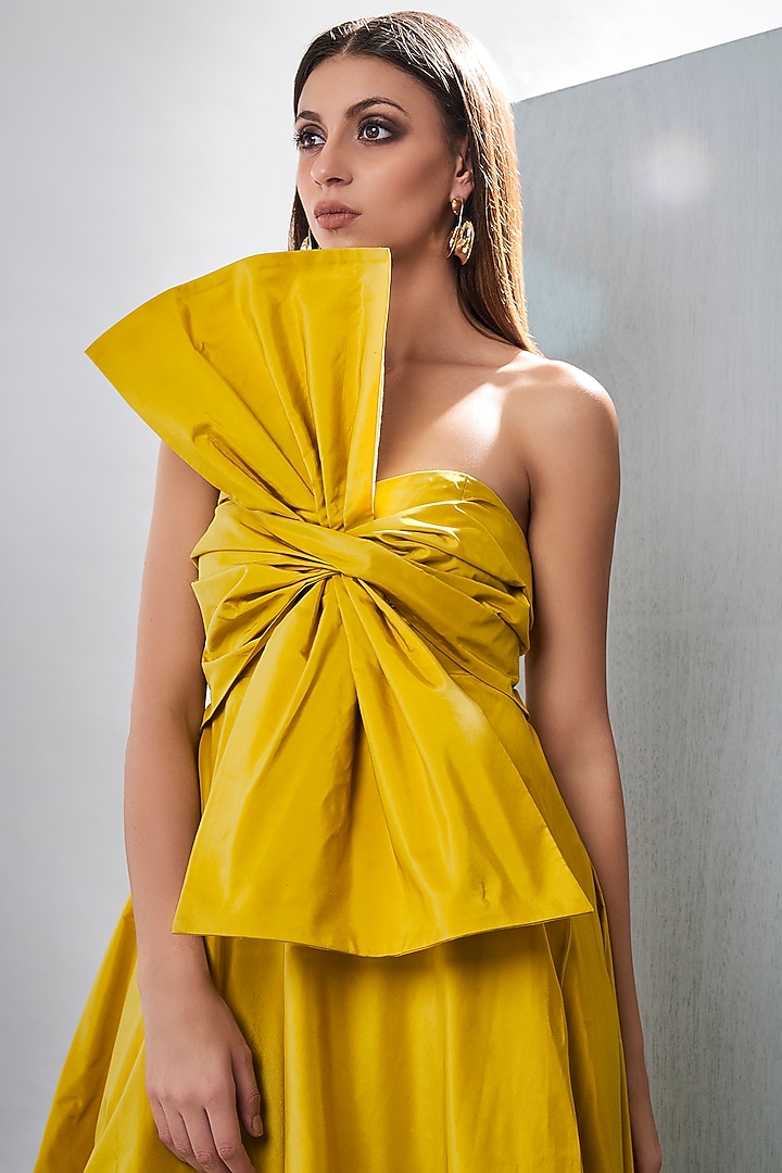 Neon Yellow Draped Gown by Tisharth by Shivani at Pernia's Pop Up Shop