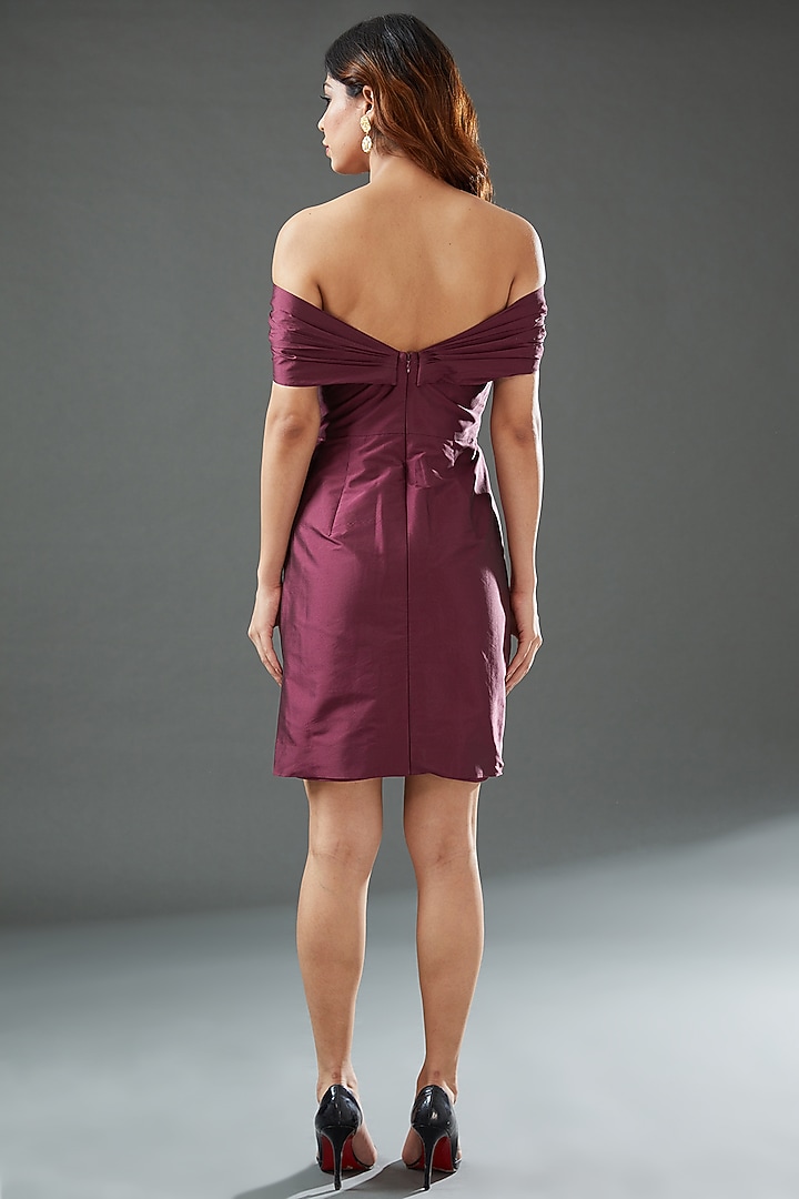 Wine Polyester Off-Shoulder Mini Vacation Dress by Tisharth by Shivani at Pernia's Pop Up Shop