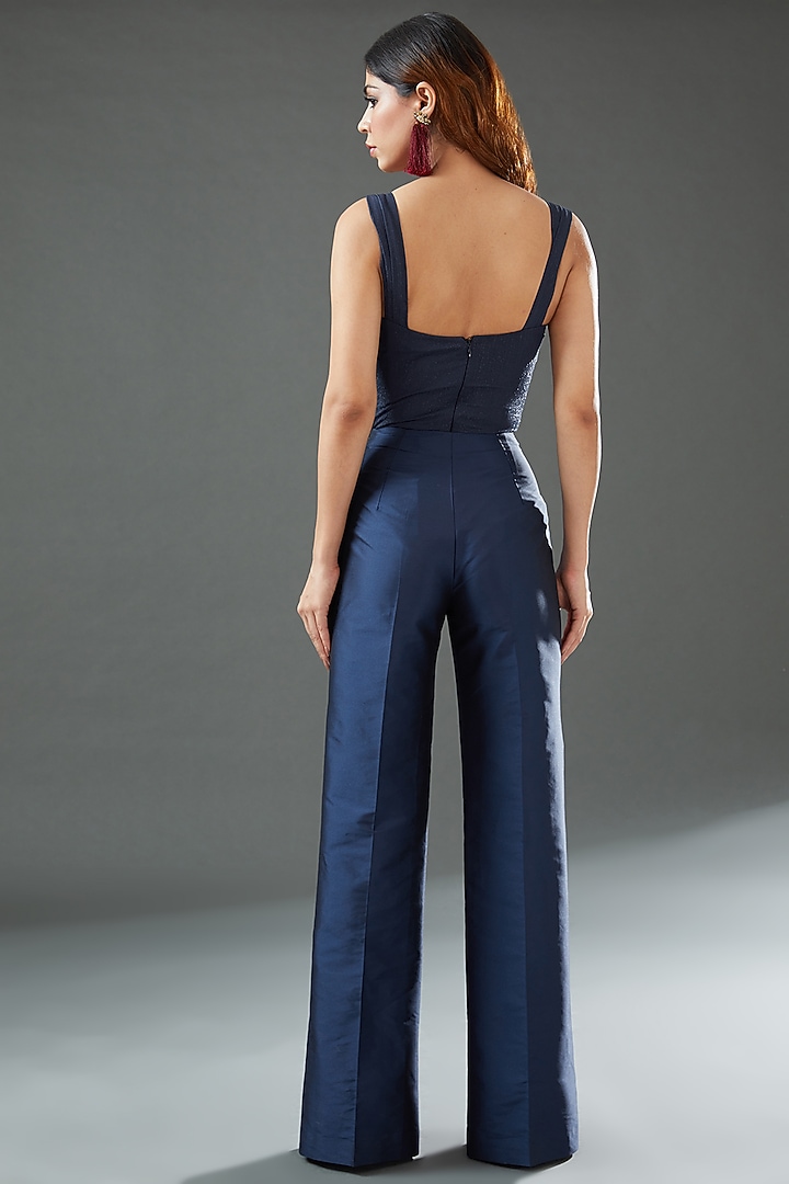 Navy Blue Taffeta Silk Co-Ord Set by Tisharth by Shivani at Pernia's Pop Up Shop