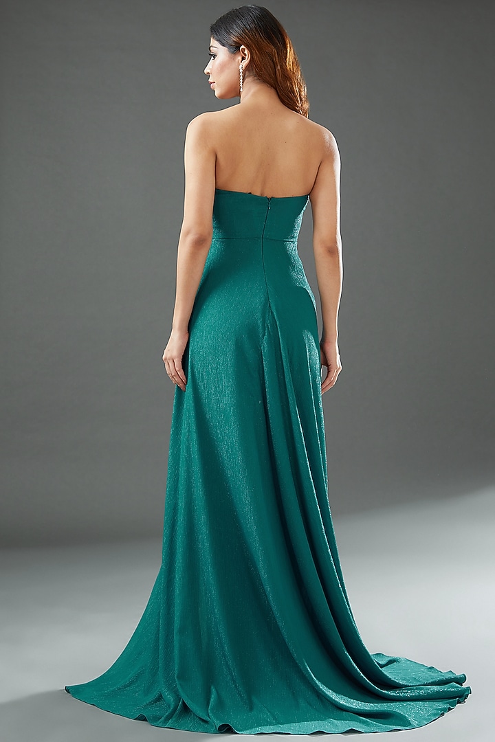 Green Shimmer Georgette Engagement Gown by Tisharth by Shivani at Pernia's Pop Up Shop