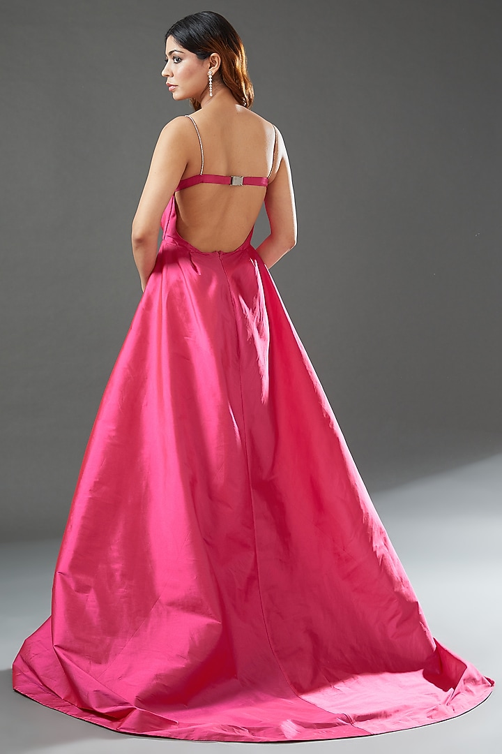 Fuchsia Pink Taffeta Silk Ball Engagement Gown by Tisharth by Shivani at Pernia's Pop Up Shop