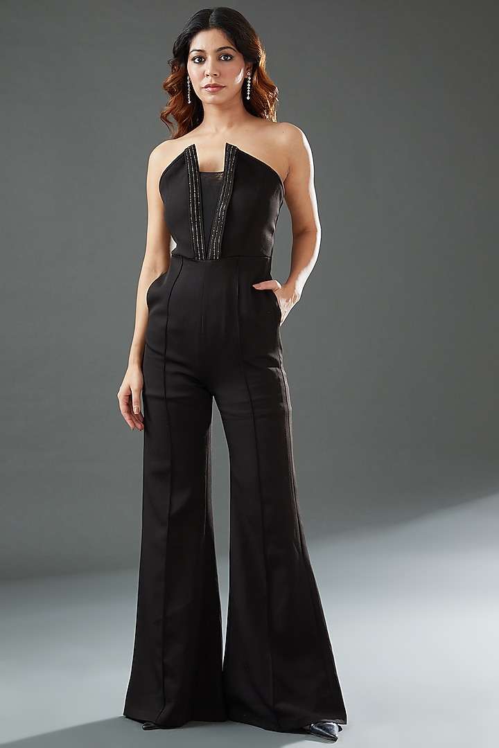 Black Polyester Jumpsuit by Tisharth by Shivani