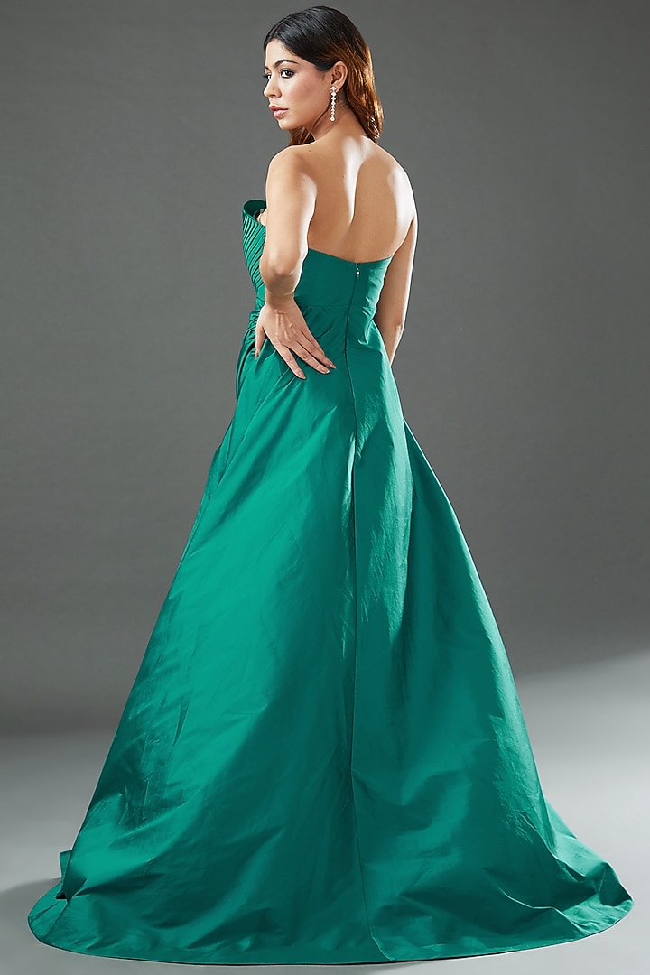 Teal Green Polyester Strapless Engagement Gown by Tisharth by Shivani at Pernia's Pop Up Shop