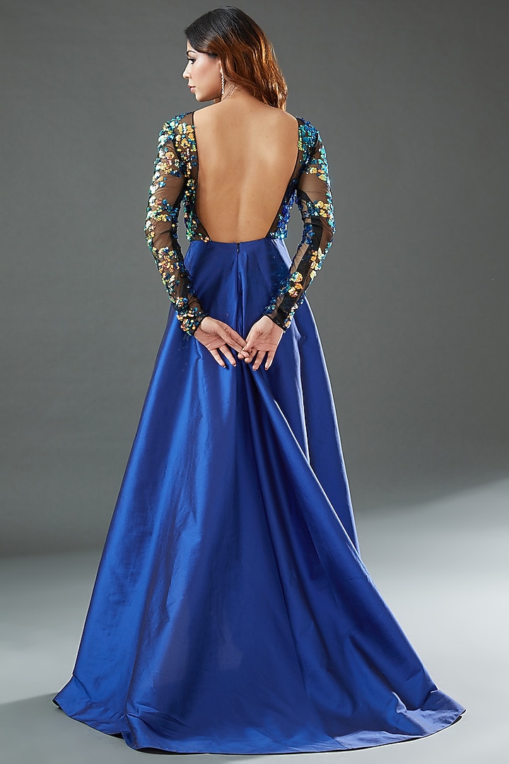 Royal Blue Polyester Embroidered Cocktail Dress by Tisharth by Shivani at Pernia's Pop Up Shop