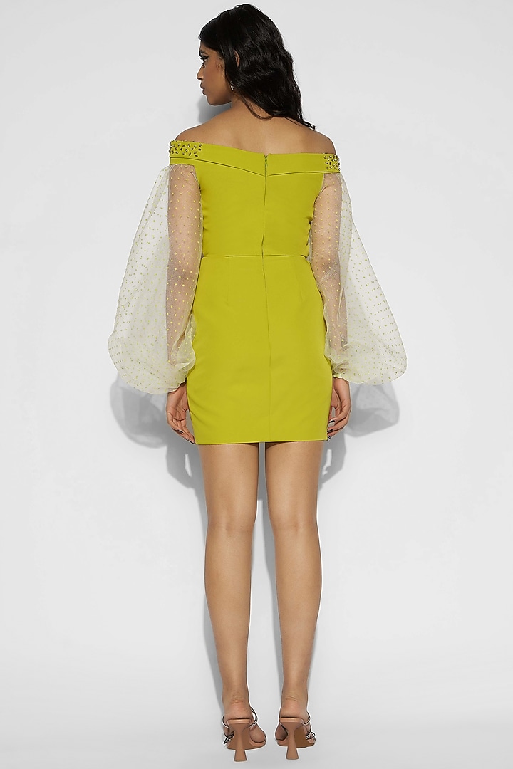 Neon Green Off Shoulder Mini Vacation Dress by Tisharth By Shivani at Pernia's Pop Up Shop