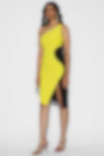 Neon Yellow One Shoulder Mini Dress by Tisharth By Shivani
