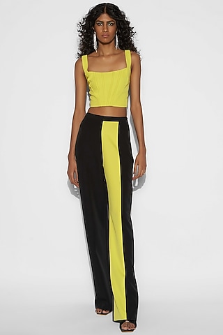 Neon Yellow Color Blocked Co-Ord Set by Tisharth By Shivani